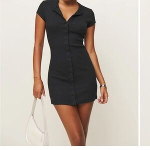 Reformation Black Button-Up Mini Dress